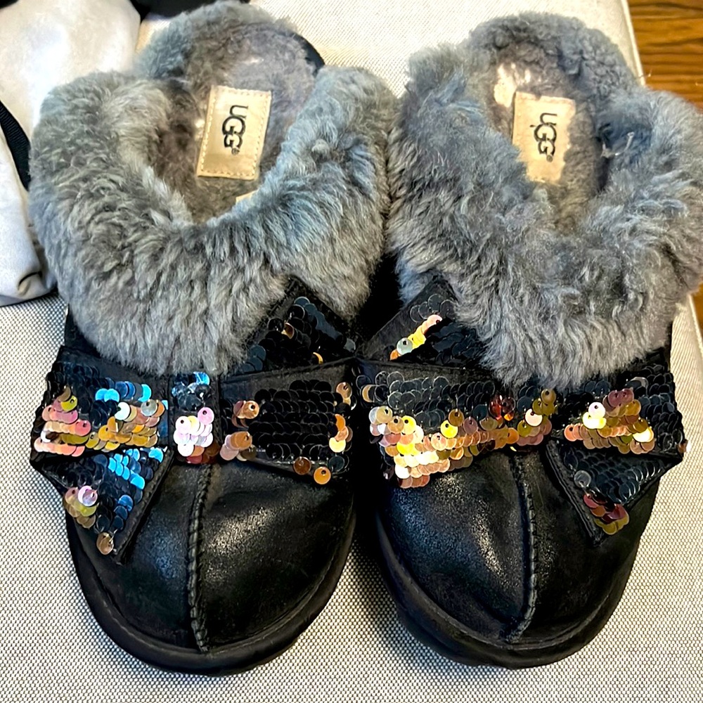 Ugg Coquette Sequin Bow Black Slippers